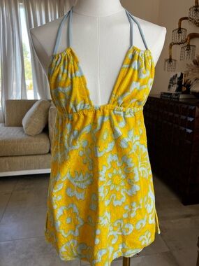 Yellow & Light Blue Halter Mini Dress